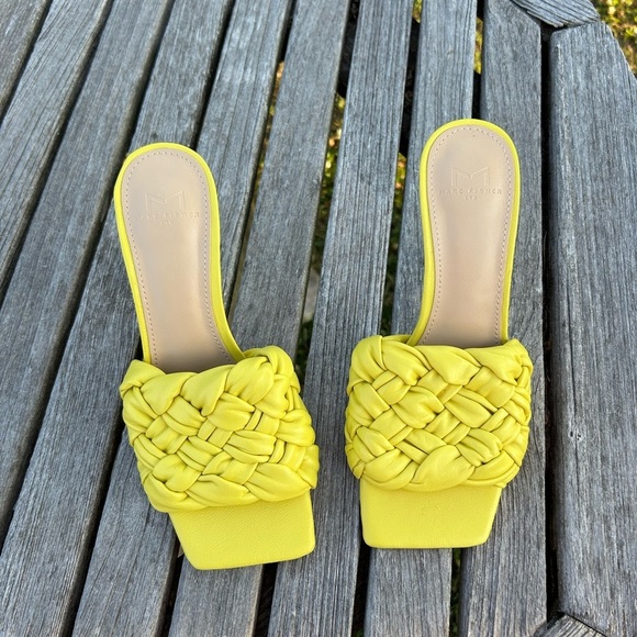 Marc Fisher Yellow Draya Square Toe Slides size 7 spring summer braided leather‎ - Picture 2 of 8